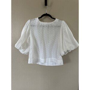 Joe's Women's White Eyelet Puffy Sleeve Blouse, size medium pullover 100% cotton